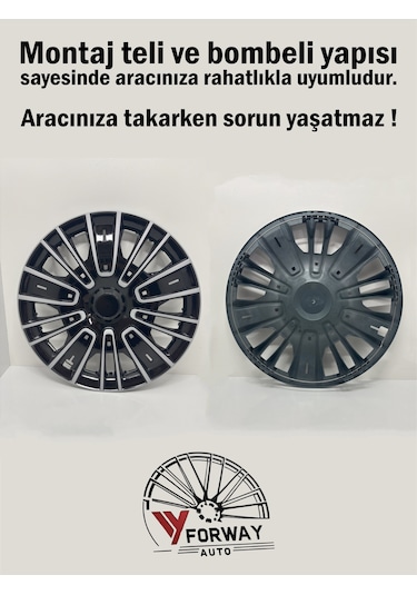 Fiat Bütün Modelleri İçin Uyumlu 15" İnç Gri-siyah 4 Adet Jant Kapağı Egea Linea Albea Punto Vb.