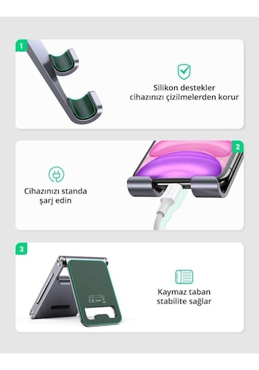 Ugreen Alüminyum Masaüstü Telefon Tablet Tutucu Stand Gri