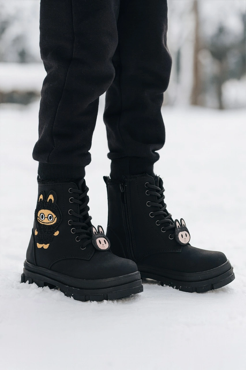 Kız Çocuk Figür Detaylı Fermuarlı Bot Siyah - Siyah