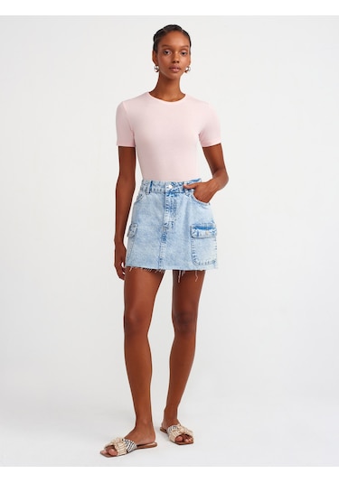 Dilvin Yaka Basic T-shirt Pudra