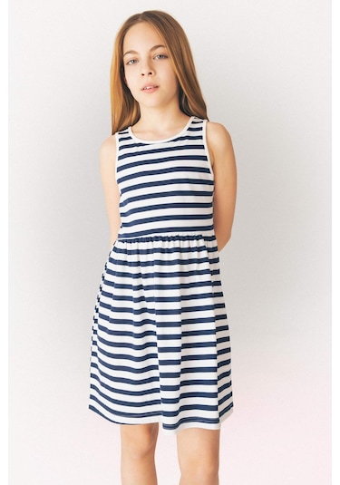 DeFacto Kız Çocuk Bisiklet Yaka Çizgili Kolsuz Yazlık Elbise B4340A825SMNV248