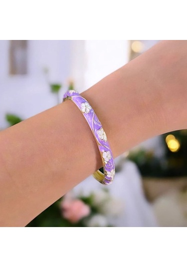 Beyaz Çiçek Mor Mineli Çelik Bilezik Gold