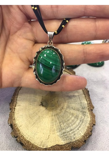 Malahit Malakit Taşlı Gümüş 925 Ayar Kolye Taş