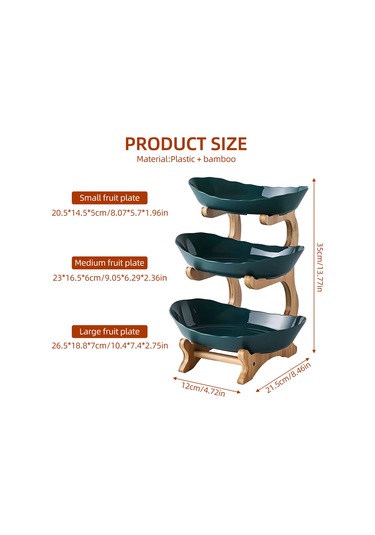 Reedark 3 Katlı Bambu Meyve Tepsisi - Çok Amaçlı Atıştırmalık Ve Pasta Sunum Standı Yeşil Koyu Yeşil