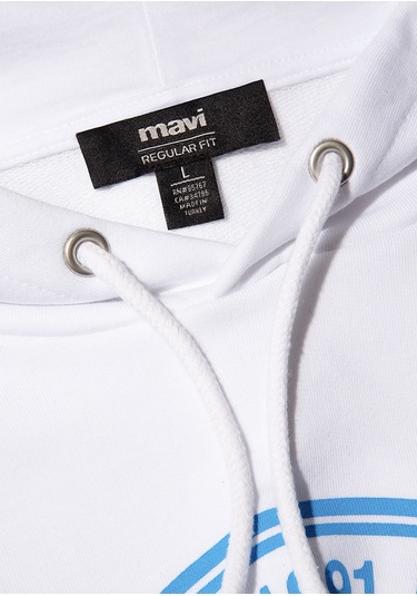 Mavi - Mavi Logo Baskılı Kapüşonlu Beyaz Sweatshirt 0611721-620 Beyaz