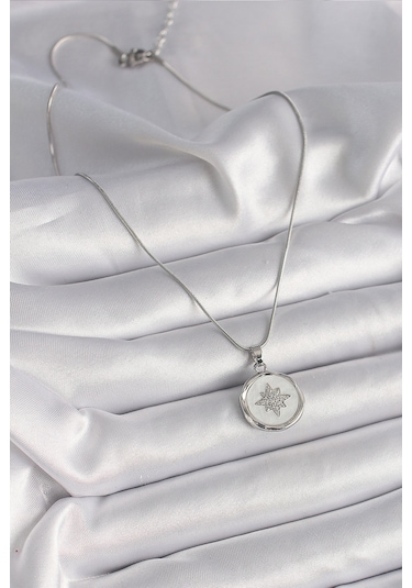 Forwhat Zarif Kadın İçin Silver Çelik Zincir Ak Sedef Zirkon Yıldızlı Kolye Metalik