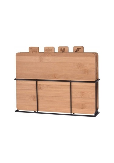 Excellent Houseware 4'lü Bambu Kesme Tahtası Seti - Kahverengi - 28x20x7 Cm Kahverengi