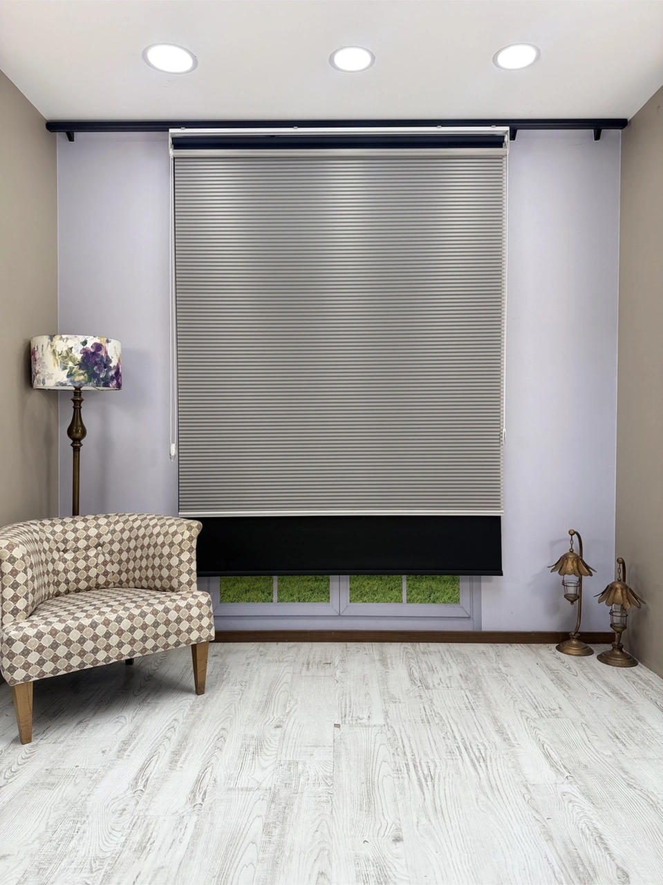 Luna Serisi Açık Gri Tül Siyah Stor Perde Işık Kontrollü, Çift Mekanizmalı, Kolay Montaj Siyah