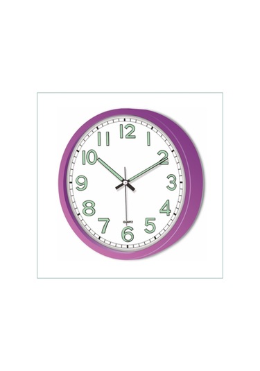Gece Okunabilen Ultra Mor Kasa 22 Cm Sessiz Fosforlu Duvar Saati Çok Renkli