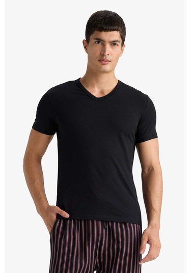 Defacto Slim Fit Dar Kesim V Yaka Üst L4884az25aubk27 Siyah