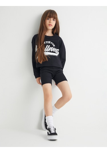 Koton Sweatshirt Ve Şort Seti İkili Pamuklu Siyah 4skg10180ak Siyah