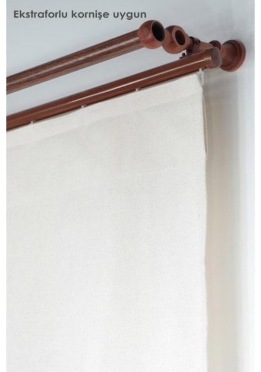 Naturel Potlu Tül Perde Retro Krem Fırfırlı Krem