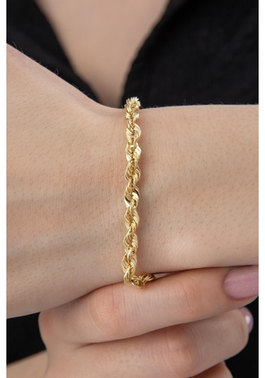 14 Ayar Altın Işıltılı Burgu Halat Zincir Bileklik 4.40 Mm Pembe Altın