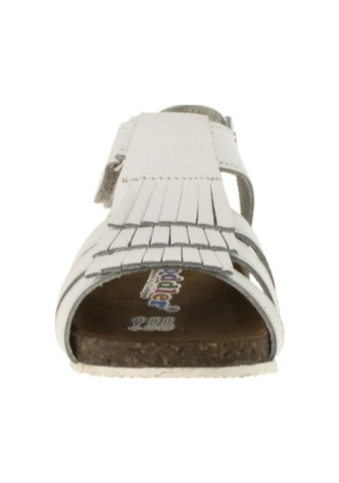 Toddler 01217 Doğal Deri, Kız Çocuk Mantar Taban Beyaz Sandalet Beyaz