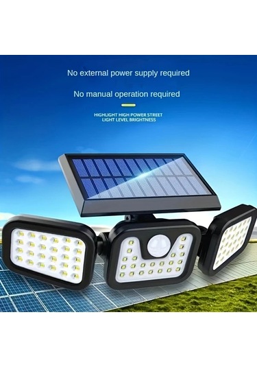 Elmpaly Güneş Enerjili 3 Başlı Duvar Lambası 74 Led Hareket Sensörlü Güvenlik Işığı Bahçe Ön Kapı Garaj Yol Aydınlatma Su Geçirmez Solar Enerji Tasarruflu Altın