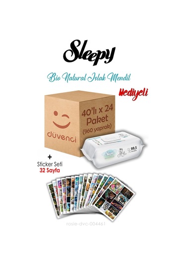 Sleepy Bio Natural Islak Havlu 40x24 960 Yaprak Ve Sticker Seti 32 Sayfa Tekli