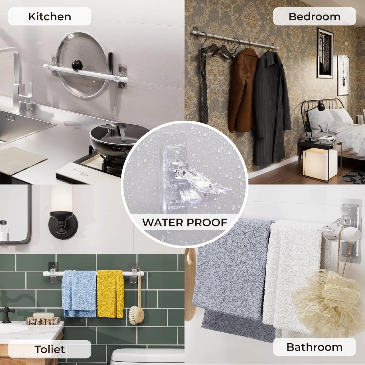 Konesam 6 Adet Deliksiz Perde Çubuğu Tutucuları - Otomatik Yapışkan, 20 Lbs Yük Taşıma, Ev Odaları Ve Banyo İçin Uygun, Çeşitli Çubuk Çaplarına Uyumlu Şeffaf