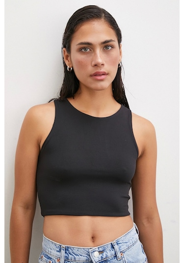 Never More Basic Crop Top Siyah Siyah