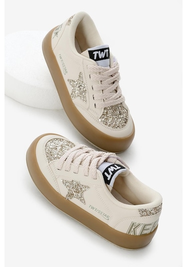 Termo Taban Yıldız Detaylı Bağcıklı Ve Cırtlı Çocuk Unisex Krem Spor Ayakkabı Tbkmn320 Krem