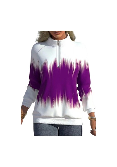 Sonbahar Ve Kış Kadın Ceket Kademeli Değişim Baskılı Yaka Fermuar Uzun Kollu Kış Tarzı Yarım Yüksek Yaka Hırka Ceket Kaban Mor Sonbahar Ve Kış Kadın Ceket Kademeli Değişim Baskılı Yaka Fermuar Uzun Kollu Kış Tarzı Yarım Yüksek Yaka Hırka Ceket Kaban Mor