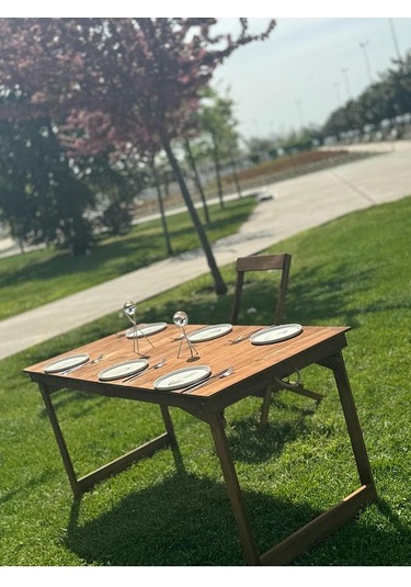 Kamp - Piknik - Balkon - Bahçe - Yemek Masası - Ceviz Renk - 2 Ka Ceviz