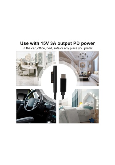 Hombey Surface Pro 3/4/5/6/book/book2/go İçin 15v 3a Pd Şarj Kablosu, 1.5m Uzunluk, Type-c Arayüz, 304 Paslanmaz Çelik, Hızlı Şarj Ve Veri Transferi