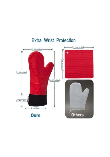 Profesyonel Sıcak Fırın Eldivenleri, Silikon Tencere Tutucular, 1 Çift Isıya Dayanıklı Fırın Eldiveni, Uzun Eldivenler