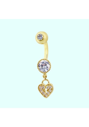 Altın Göbek Piercing 14 Ayar Sallantılı Kalp Altın