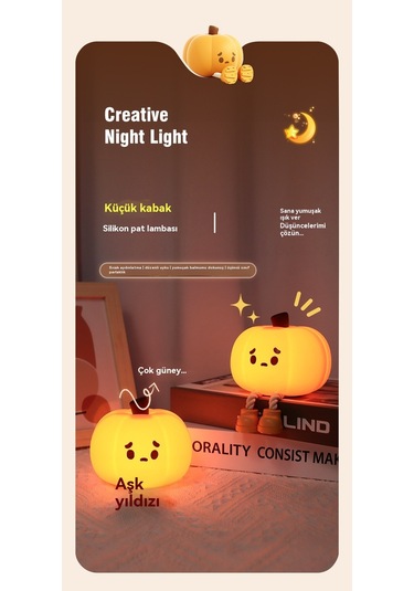Tcherchi Kabak Gece Lambası, Sevimli Dokunmatik Sensör Lamba Silikon Gece Lambası Sarı