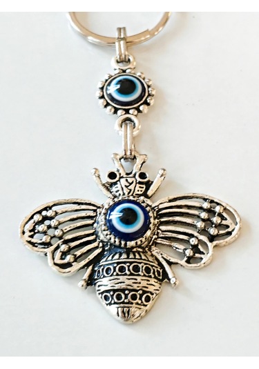 Moncuk Design Nazar Boncuklu İşlemeli Metal Arı Anahtarlık