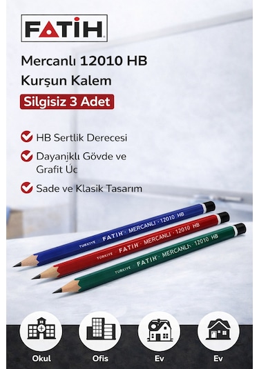 Fatih Mercanlı 12010 Hb Kurşun Kalem 3 Adet Siyah