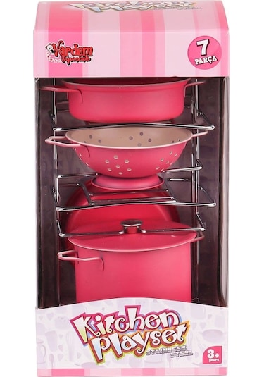 Atf-683g-6 Raflı Pembe Emaye Tencere Tava Seti 7 Parça -vardem