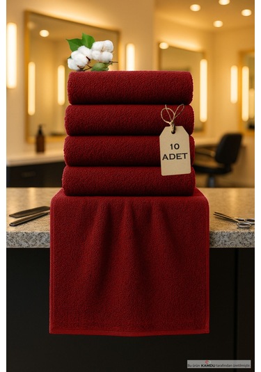 10 Adet 50x90, Kuaför Havlusu, Berber Havlusu, Spor Havlusu, Antreman Havlusu, %100 Pamuk Havlu Kırmızı