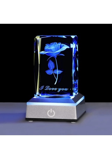 Honeybeeshop 1 Zarif 3d Gül Kristal Gece Lambası 5x5x8 Cm Renk Değiştiren Led Sevgililer Günü Hediyesi Beyaz