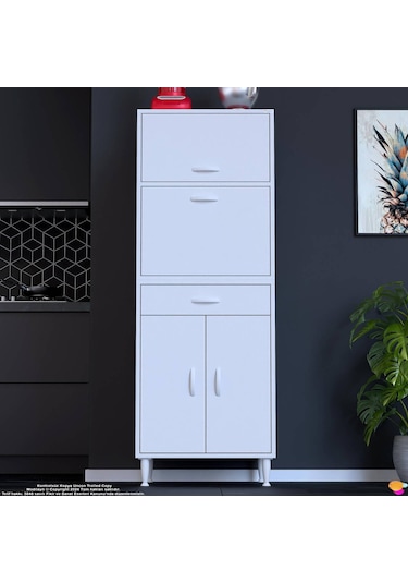 Modilayn Oslo Fırın Mikrodalga Dolabı. 60x162.4x56 Cm, 1 Çekmece, 4 Kapak. Mutfağınıza Yer Açın Beyaz