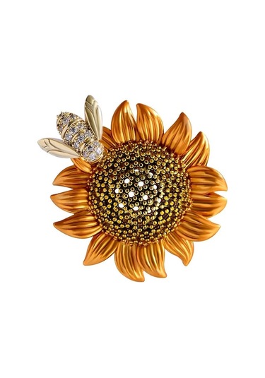 Novahub Moda Ayçiçeği Çırpınan Arı Zirkon Broş Yaratıcı Kişilik Aktivite Çiçek Broş Kadın Altın Altın