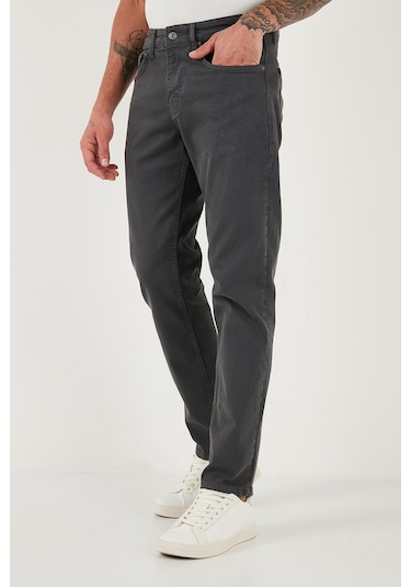 Buratti Pamuklu Comfort Fit Normal Bel Boru Paça Jeans Erkek Kot Pantolon 4412C19Texas Antrasit