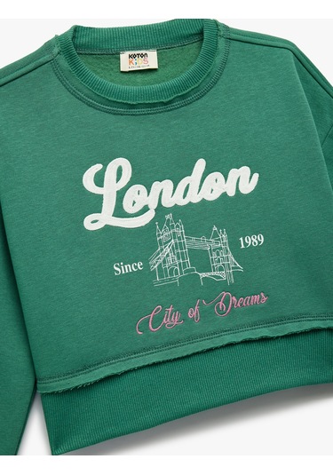 Koton Şardonlu Uzun Kollu Bisiklet Yaka Baskılı Sweatshirt Yeşil 6wkg10178ak Yeşil