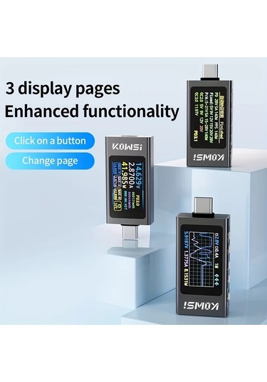 Xuweiwei 1pc Dc 0-12a Dijital Voltmetre Hd Ips Ekran Tip C Port Voltaj Akım Tespit Hızlı Şarj Usb Güç Dıy Elektronik Aleti Dayanıklı Plastik Gövde