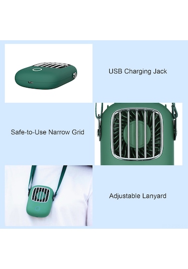 Hfambition 3 Lü Taşınabilir Fan: Masaüstü, El Tipi Ve Boyun Askılı, 3 Hız Ayarlı, Yeşil Renk Dahili Pil