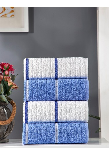 Hand Navy 50 X 85 Cm 4'lü El Ve Yüz Havlusu Mavi-beyaz Mavi - Beyaz