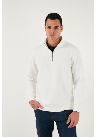 Buratti Pamuklu Regular Fit Yarım Fermuarlı Dik Yaka Erkek Sweat 5905716 Ekru