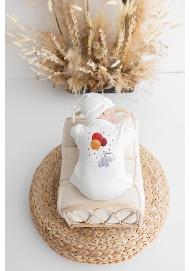 Lilabio %100 Organik Isme Özel Isimli 10lu Hastane Çıkışı Fil Ekru