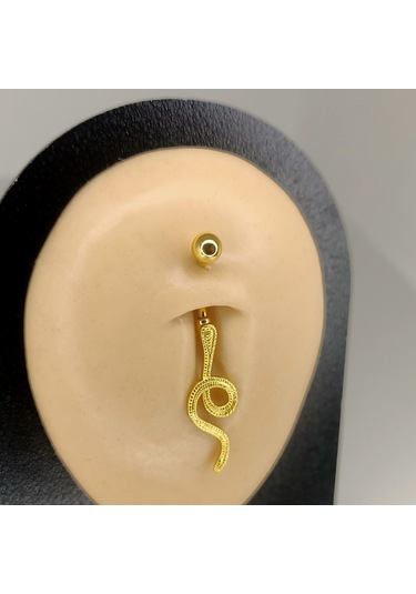 Aya Tasarım Gold Renkli Yılan Göbek Piercing Altın