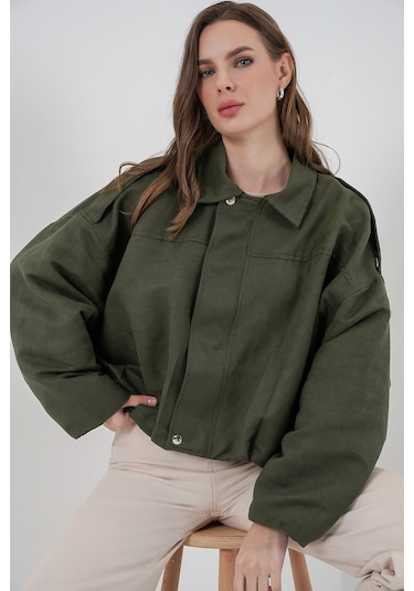 Kadın Oversize Süet Ceket 1055 - A.haki Haki