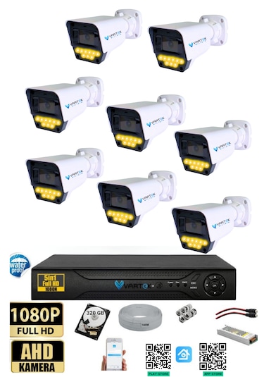 8 Kameralı Set - 320 Gb Hdd, 9 Led Gece Görüşlü Full Hd Kamerası