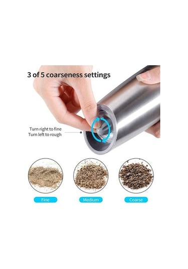 Createtech Elektrikli Karabiber Ve Tuz Değirmeni Seti, Akülü, Tek Elle Kullanım, Gümüş