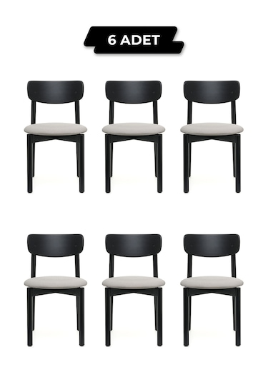 Keynote Siyah Ahşap 6'lı Mutfak Salon Yemek Odası Sandalyesi