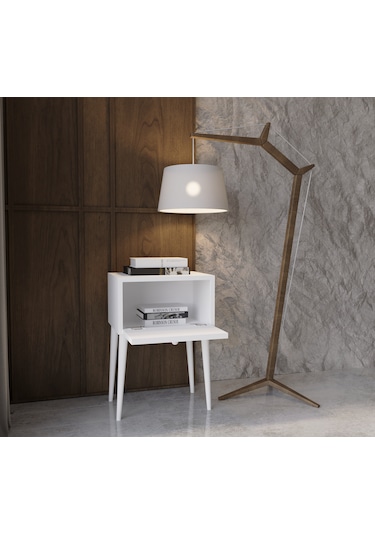 Enwood Canopus Mdf Beyaz Ahşap Ayaklı Tek Kapaklı Komodin