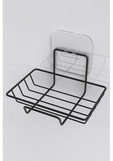 Yapışkanlı Kancalı Siyah Katı Sabunluk Mutfak Düzenleyici Raf Süngerlik Çok Renkli